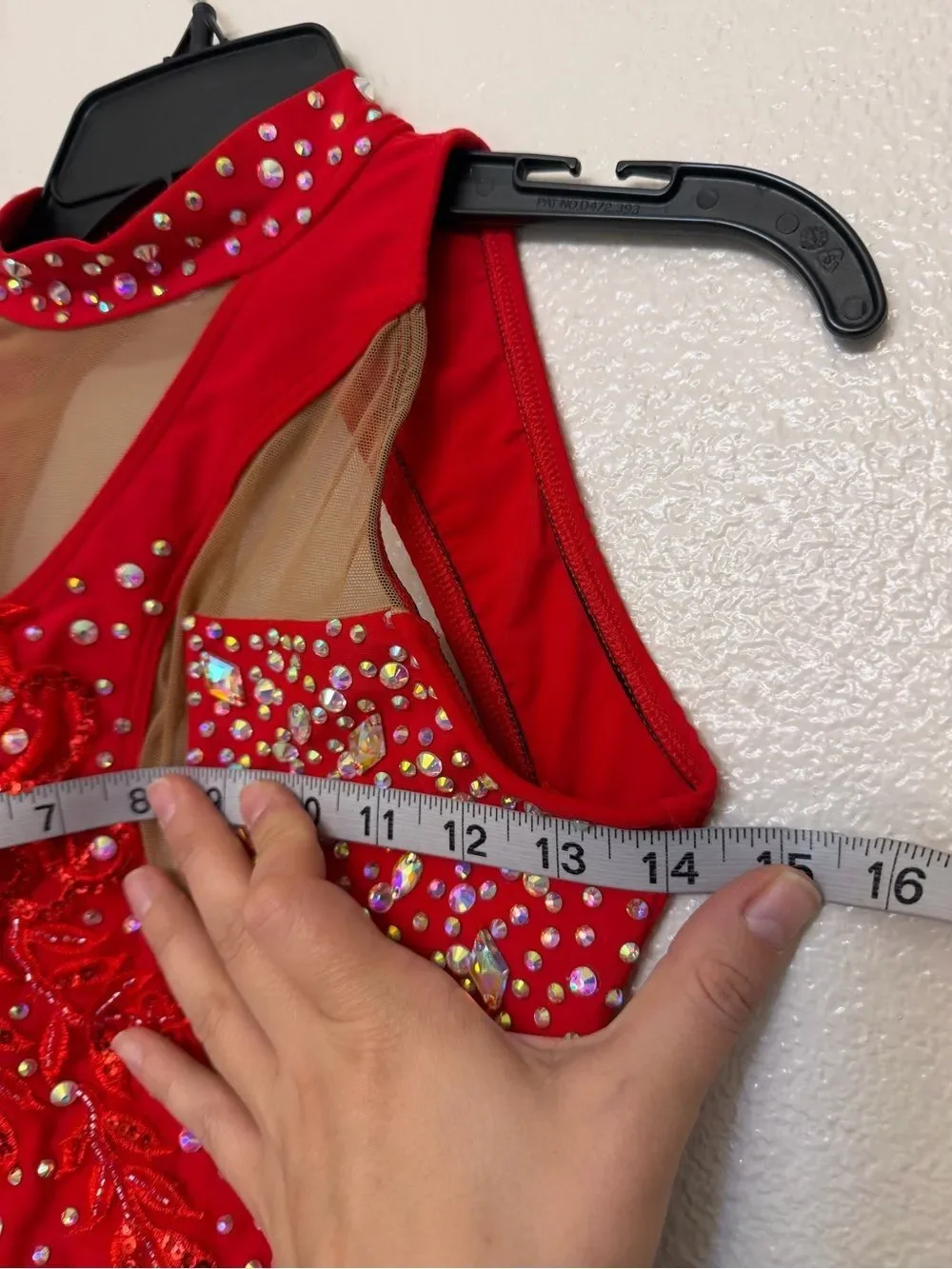 AA solo dance costume red strappy rhinestoned bling leotard XS adult